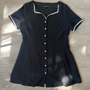 Black Short Sleeve Button-Up Dress